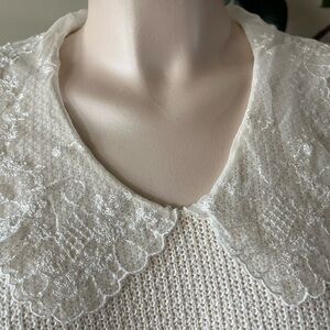 Sweet Little Vintage Knit Shirt with Vintage Lace Collar